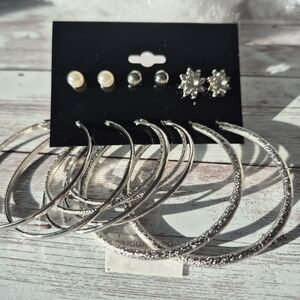 Silver Earring Gift Set with Hoops and Studs